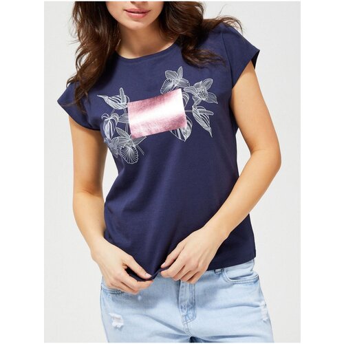 Moodo Blue T-shirt with white-pink motif - Women's Slike