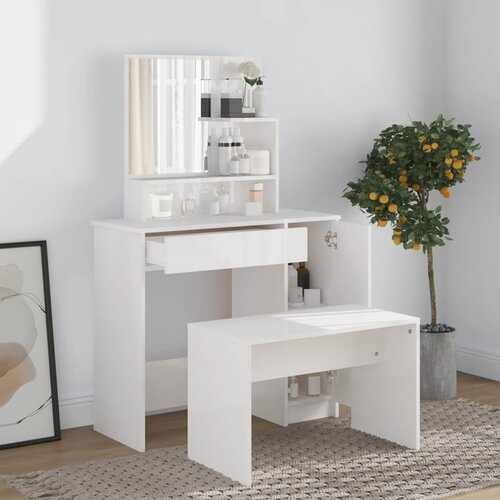  The Living Store Toaletna mizica komplet visok sijaj bele barve 86,5x35x136 cm - Komplet Toaletnih Mizic, (21500197) Slike