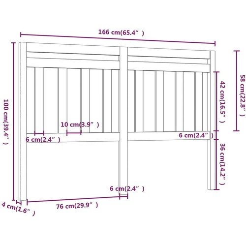  Uzglavlje za krevet sivo 166 x 4 x 100 cm od masivne borovine Slike