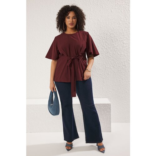 Trendyol Curve Claret Red Binding Detailed Woven Blouse Slike