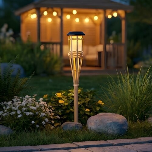  LED solarna lampa BAMBOO LED/1,2V 150 mAh 1800K 56 cm IP44 bež Slike