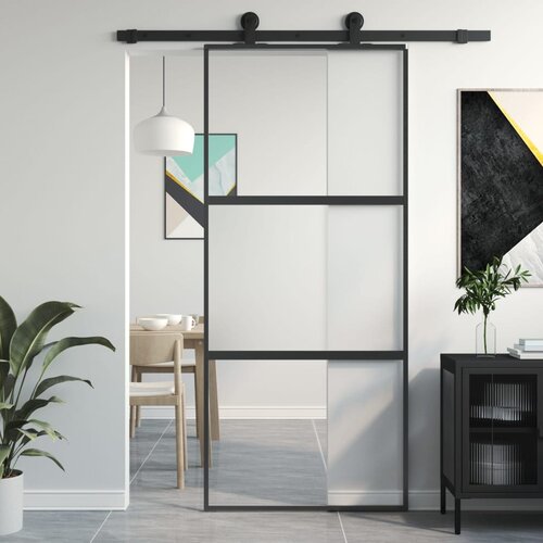 vidaXL Drsna vrata črna 90x205 cm kaljeno steklo in aluminij Cene