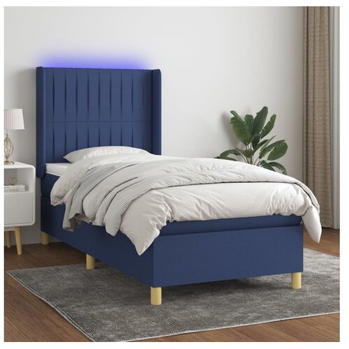  Box spring postelja z vzmetnico LED modra 100x200 cm blago Cene