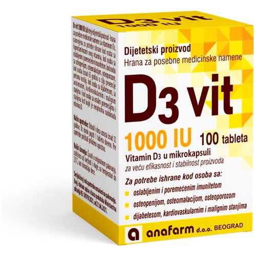 Anafarm vitamin D3 1000IU 100/1 122910 Slike