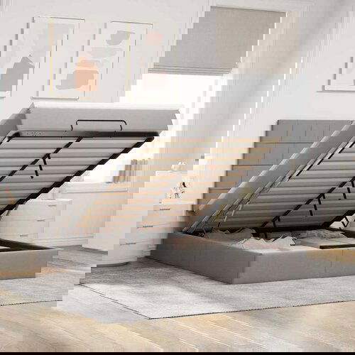 VidaXL Otomanska postelja z vzmetnico &amp;amp; LEDs taupe 140x190 cm blago Slike