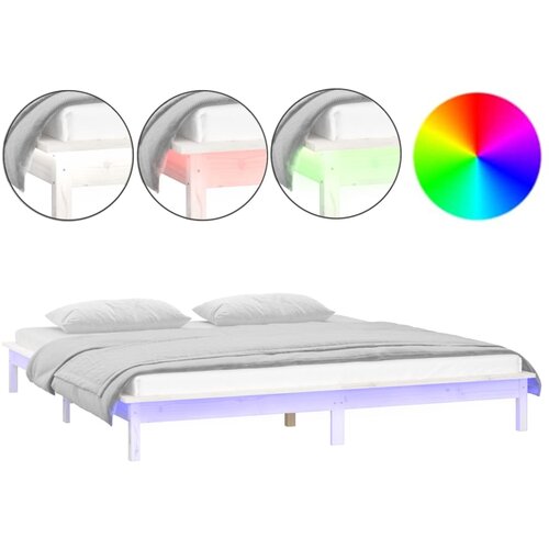 VidaXL LED posteljni okvir bel 160x200 cm trden les, (21073606) Slike