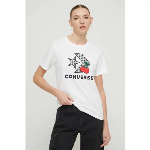 Converse Bombažna kratka majica ženski, bela barva