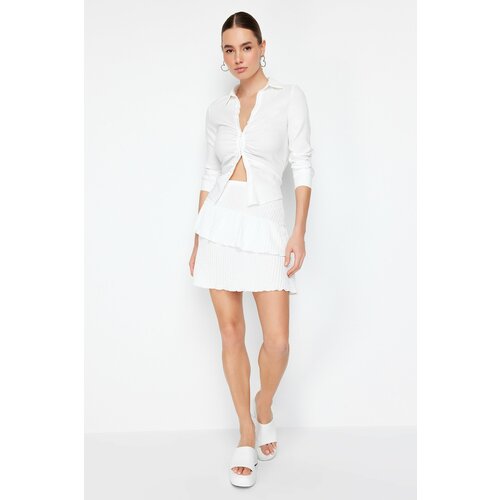 Trendyol White Textured Skirt Frilly Mini Flexible Skirt Cene