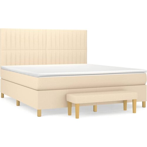vidaXL Box spring postelja z vzmetnico krem 160x200 cm blago, (20896195) Cene