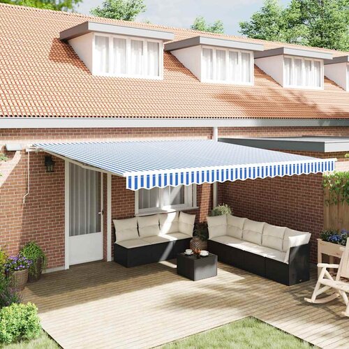  Skrovita tenda Plava i bijela 450 &times; 300 cm Poliester i aluminij Cijene