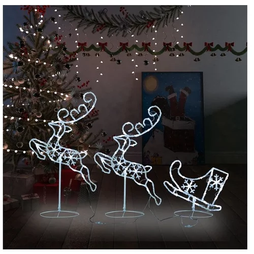 Božična leteča jelena in sani akril 260x21x87 cm hladno bela