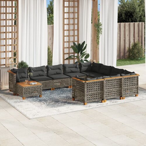 vidaXL 11-dijelni set vrtnih sofa od poliratana s jastucima sivi Cijene