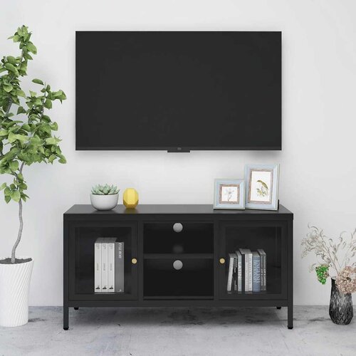 TV ormarić crni 105 x 35 x 52 cm od čelika i stakla Cijene