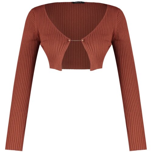 Trendyol Brown Crop Knitwear Cardigan Cene