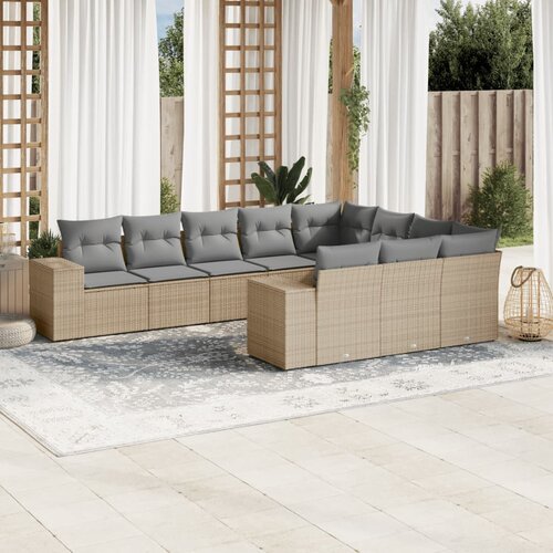 vidaXL 10-dijelni set vrtnih sofa s jastucima bež od poliratana Cijene