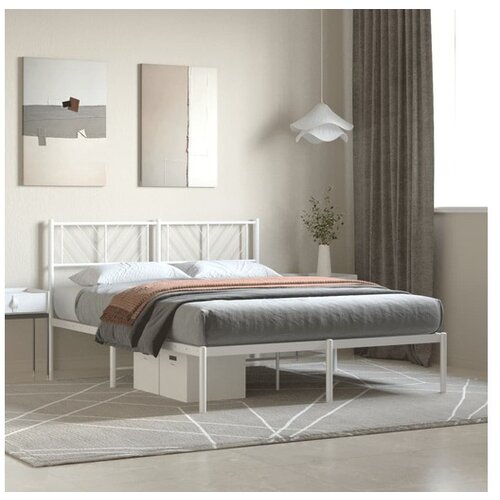 vidaXL Metalni okvir za krevet s uzglavljem bijeli 135x190 cm Cijene