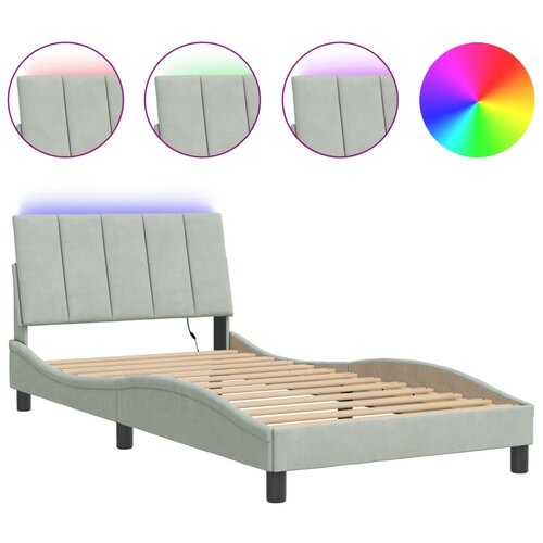Maison Chic Posteljni okvir - Enojna postelja - Postelja za odrasle z LED lučkami svetlo siv 100x200 cm žamet, (21696916) Slike