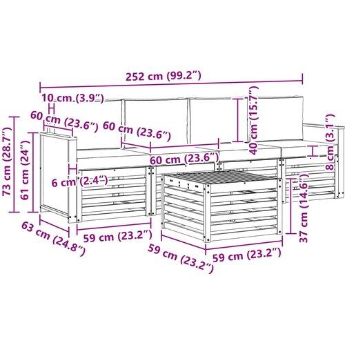  Set vanjskih sofa 5 kom. Prirodna i krem Čvrsto drvo akacije Smeđa Slike