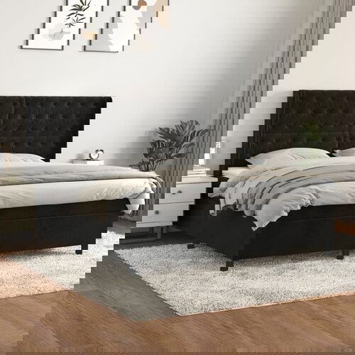 VidaXL Box spring postelja z vzmetnico črna 160x200 cm žamet Slike