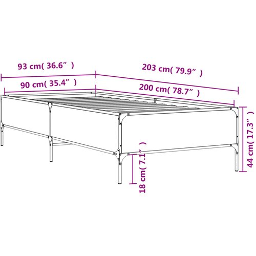  Okvir za krevet boja hrasta 90x200 cm konstruirano drvo i metal Slike