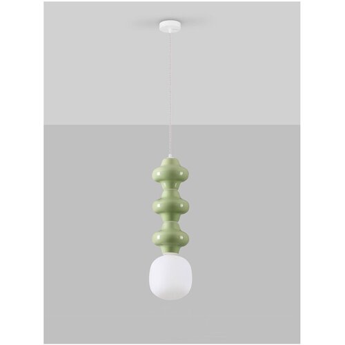 Nova Luce Bela/svetlo zelena keramična viseča svetilka s steklenim senčilom &amp;oslash; 18 cm Clio &amp;ndash; Slike