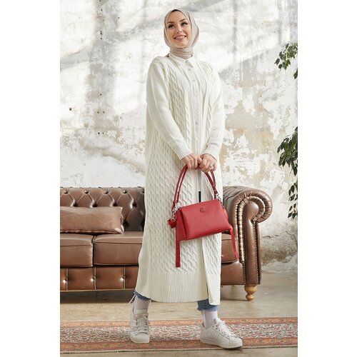InStyle Jolie Knitted Pattern Knitwear Long Cardigan - White Cene