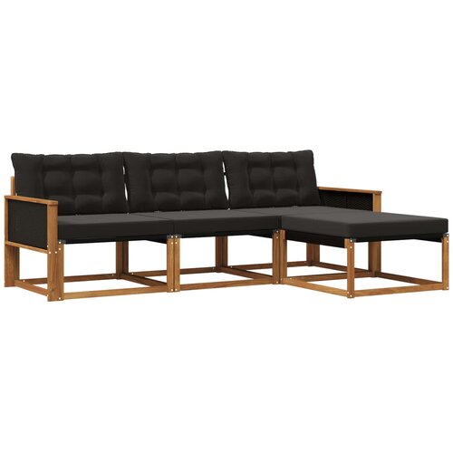 vidaXL Zunanja garnitura za sedenje z blazino 4 pcs Naravna in črna, (5000273590) Cene