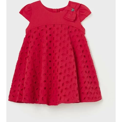 Mayoral Pamučna haljina za bebe boja: crvena, mini, širi se prema dolje