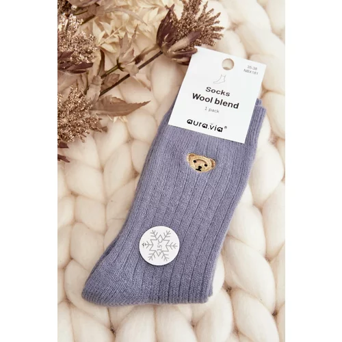 Kesi Women's thick socks with teddy bear, blue