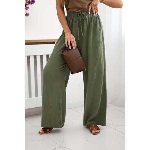 Kesi Włoski Muslin pants with a wide leg khaki Slike