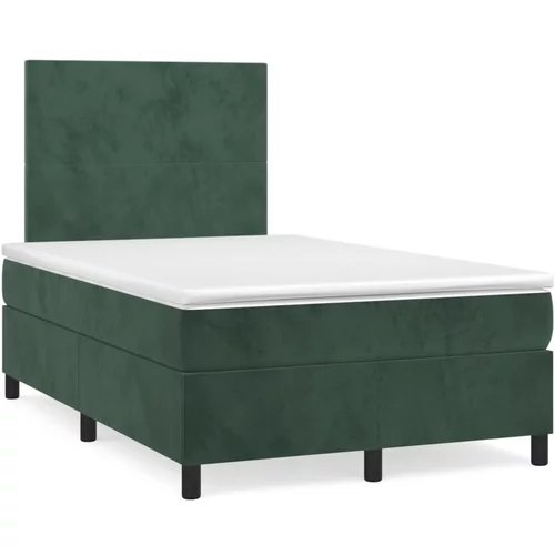 vidaXL Box spring postelja z vzmetnico temno zelen 120x190 cm žamet
