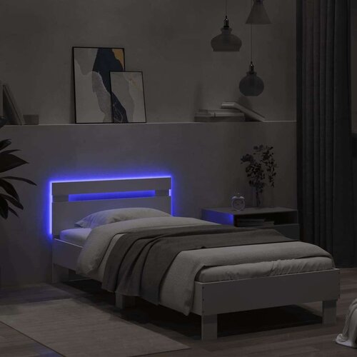  Okvir za krevet s uzglavljem i LED svjetlima bijeli 90x200 cm Slike