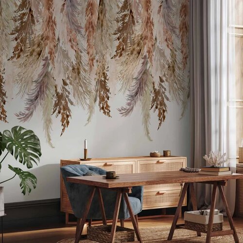  Foto tapeta - Minimalist boho landscape - dangling leaves in beige colours 147x105 Slike