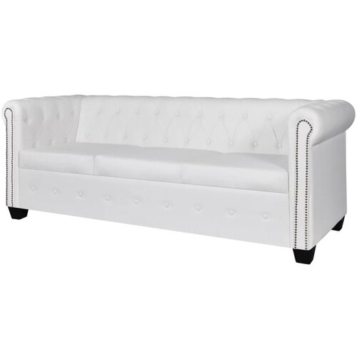  Chesterfield kavč trosed umetno usnje bele barve Slike