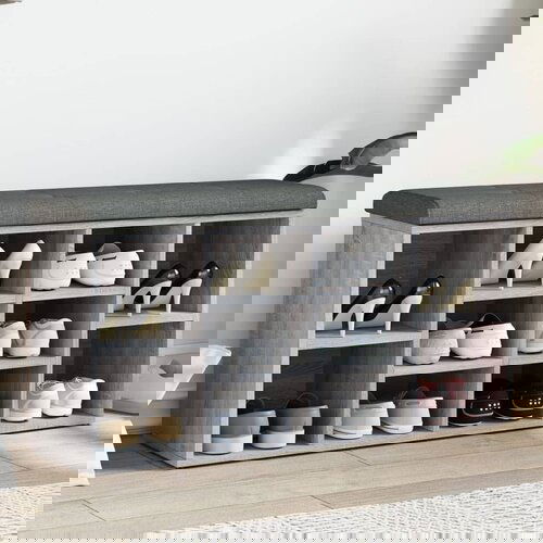 VidaXL Klupa za cipele siva boja hrasta 102x32x50 cm konstruirano drvo Slike