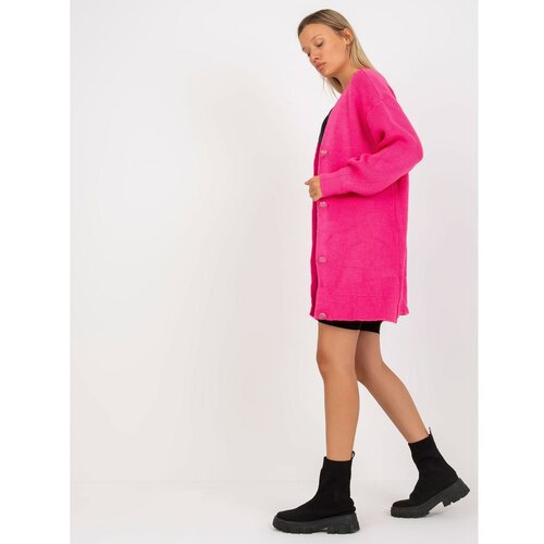 Fashion Hunters Fluo pink long cardigan with RUE PARIS buttons Slike
