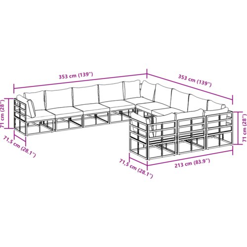 VidaXL Vrtna sedežna garnitura 11 pcs Črna 70 x 70 x 32 cm Aluminij Slike