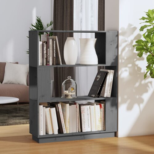 VidaXL knjižna omara/pregrada siva 80x25x101 cm trdna borovina Slike