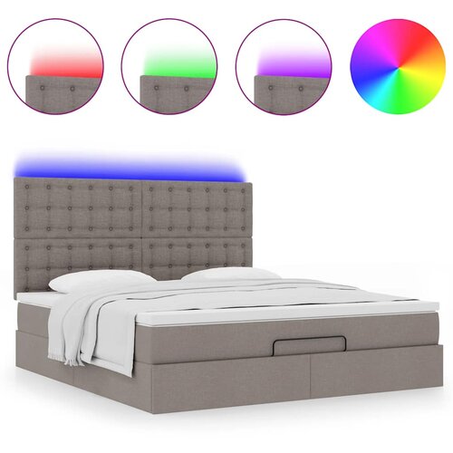 VidaXL Otomanski krevet s madracem i LED smeđesivi 160x200cm tkanine Slike