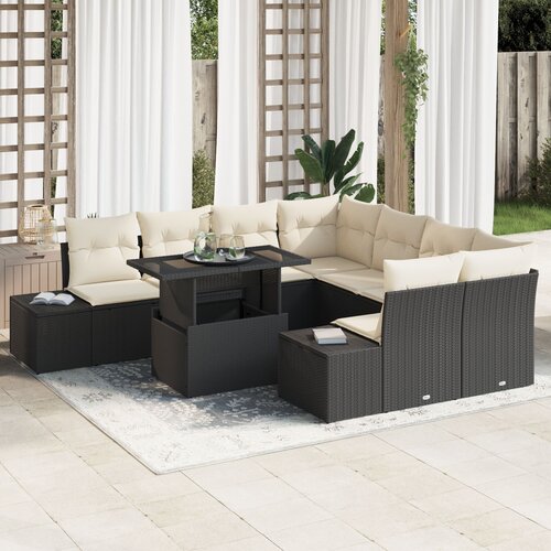 VidaXL 9-delni vrtna sofa set z blazinami črn poli ratan Slike