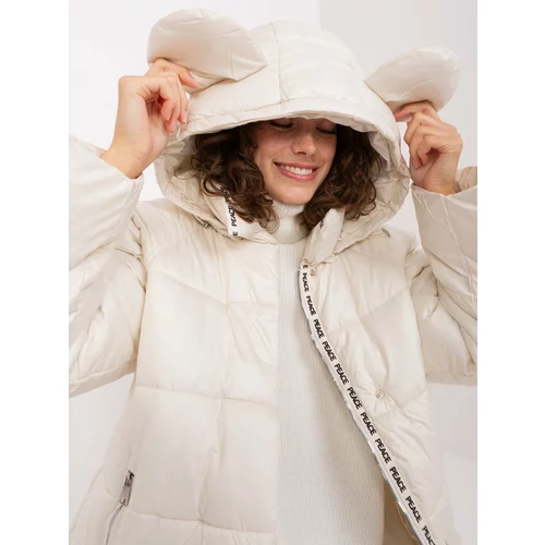 Fashion Hunters Light beige quilted winter jacket with hood