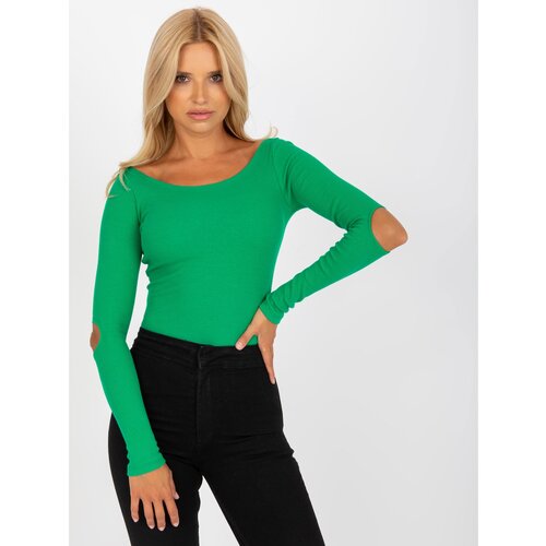 Fashion Hunters RUE PARIS green ribbed basic blouse with cutouts on the elbows Slike