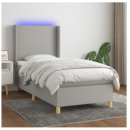  Box spring postelja z vzmetnico LED sv. siva 100x200 cm blago Cene