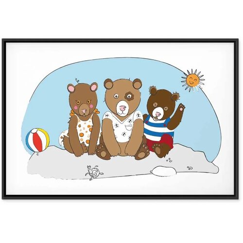  Slika - Teddy Bears on the Beach (1 Part) Wide 120x80 U crnom drvenom okviru Slike