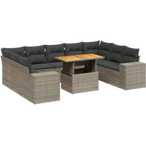  10-dijelni set vrtnih sofa od poliratana s jastucima sivi Slike