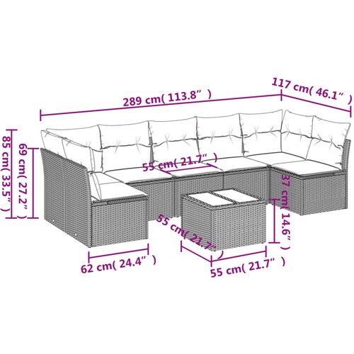  8-dijelni set vrtnih sofa od poliratana s jastucima crni Slike