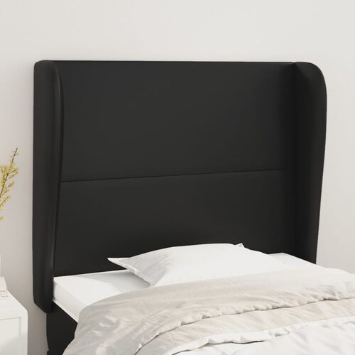 VidaXL Vzglavje z u&amp;scaron;esi črno 83x23x118/128 cm umetno usnje Slike
