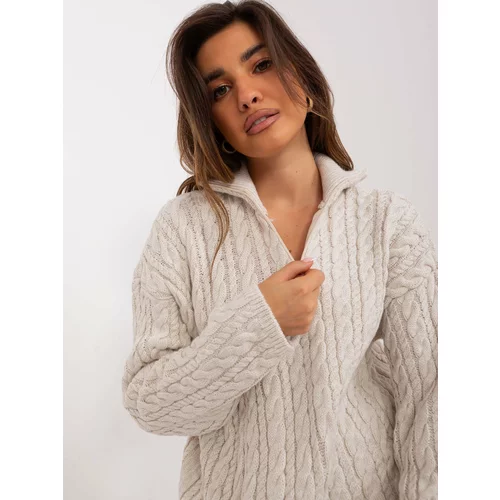 Fashion Hunters Light beige loose sweater with wool cable knit