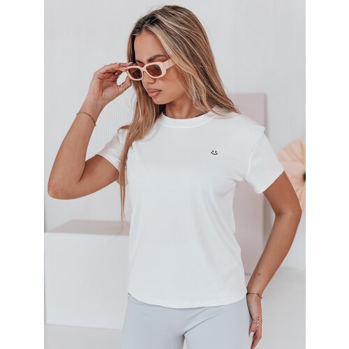DStreet T-shirt damski prążkowany SMILE FOR YOU biały Cene