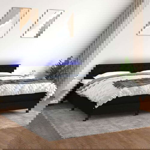  Krevet box spring s madracem LED crni 160x200 cm od tkanine Slike